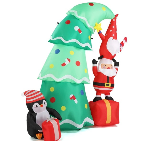 6-Ft Inflatable Christmas Tree with Elf & Santa – Lighted Outdoor Holiday Decoration
