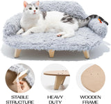 Mewoofun Elevated Cat Bed – 26"x18.3"x8.5" Wooden Pet Sofa with Washable Cover for Cats & Small Dogs, Grey