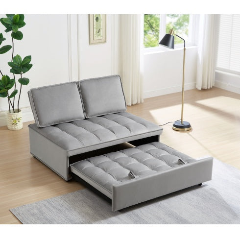 Convertible Velvet Sofa Bed with Detachable Backrests – Modern Double-Seat Design in Grey