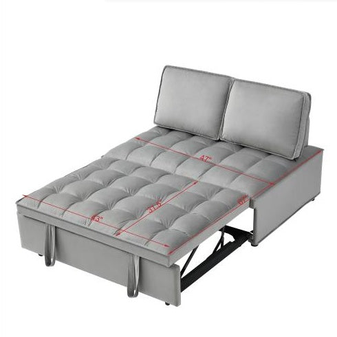 Convertible Velvet Sofa Bed with Detachable Backrests – Modern Double-Seat Design in Grey