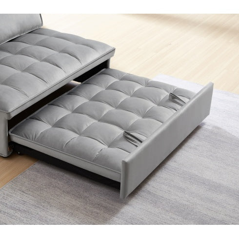 Convertible Velvet Sofa Bed with Detachable Backrests – Modern Double-Seat Design in Grey
