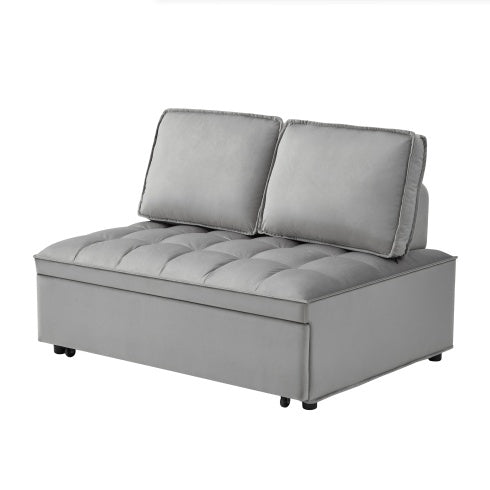 Convertible Velvet Sofa Bed with Detachable Backrests – Modern Double-Seat Design in Grey