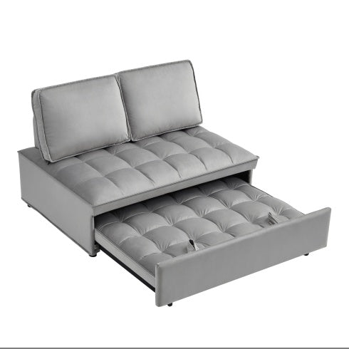 Convertible Velvet Sofa Bed with Detachable Backrests – Modern Double-Seat Design in Grey