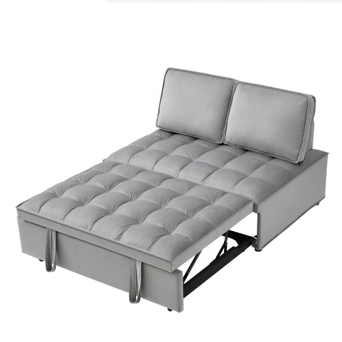 Convertible Velvet Sofa Bed with Detachable Backrests – Modern Double-Seat Design in Grey