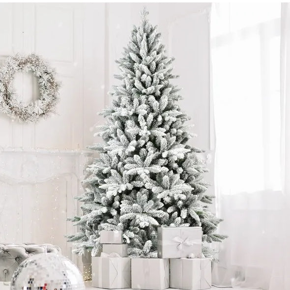 5-Ft PVC & PE Flocked Hinged Artificial Christmas Tree – Eco-Friendly & Fire-Resistant