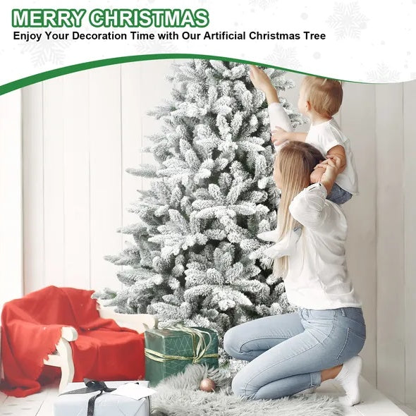 5-Ft PVC & PE Flocked Hinged Artificial Christmas Tree – Eco-Friendly & Fire-Resistant