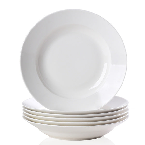 9.5-Inch Pure White Soup Plate – Set of 6 Elegant Dinner Plates