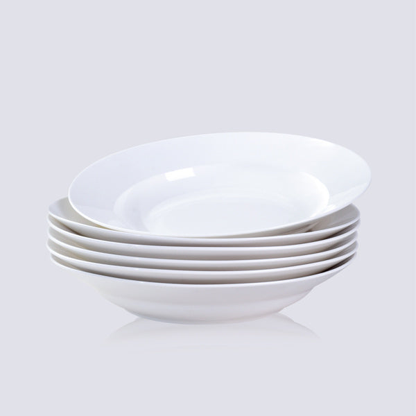 9.5-Inch Pure White Soup Plate – Set of 6 Elegant Dinner Plates