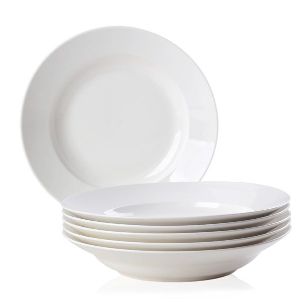 9.5-Inch Pure White Soup Plate – Set of 6 Elegant Dinner Plates