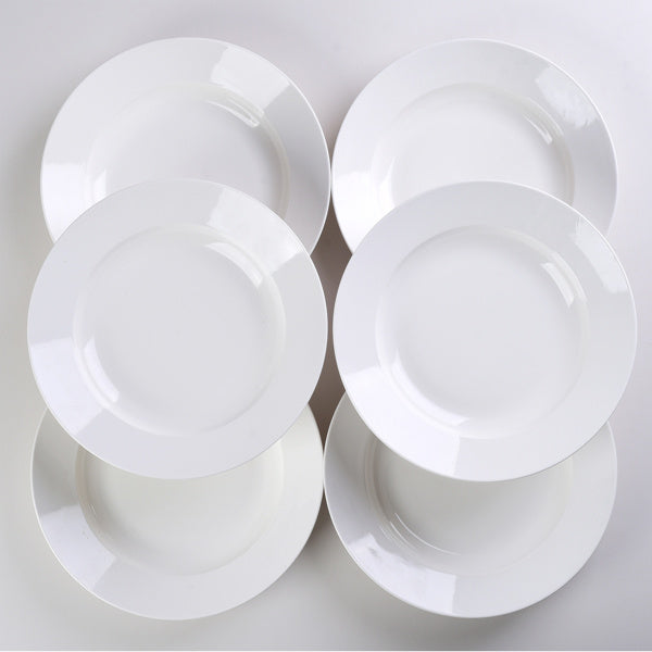 9.5-Inch Pure White Soup Plate – Set of 6 Elegant Dinner Plates