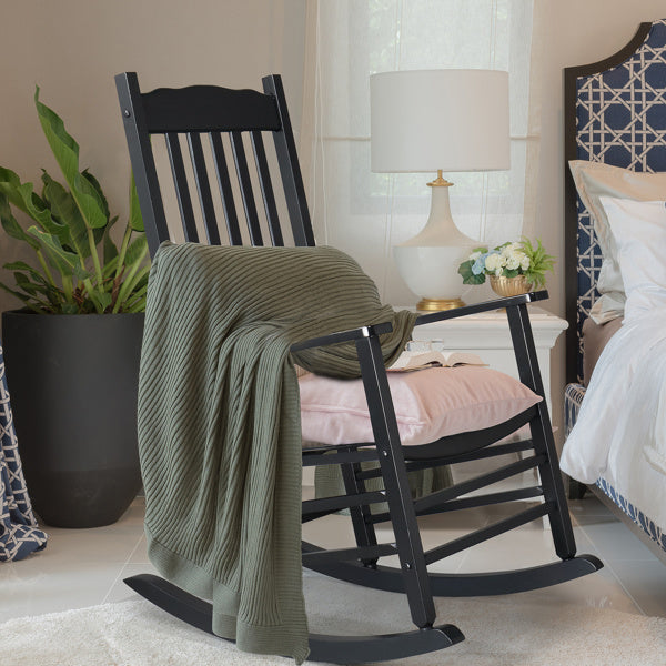 Elegant Black Poplar Wooden Rocking Chair 🪑 Wavy Design with Armrests – Comfort & Style for Home Relaxation