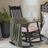 Elegant Black Poplar Wooden Rocking Chair 🪑 Wavy Design with Armrests – Comfort & Style for Home Relaxation
