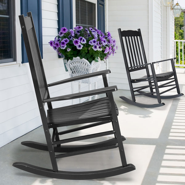 Elegant Black Poplar Wooden Rocking Chair 🪑 Wavy Design with Armrests – Comfort & Style for Home Relaxation