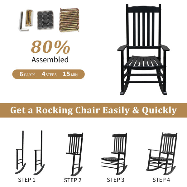 Elegant Black Poplar Wooden Rocking Chair 🪑 Wavy Design with Armrests – Comfort & Style for Home Relaxation