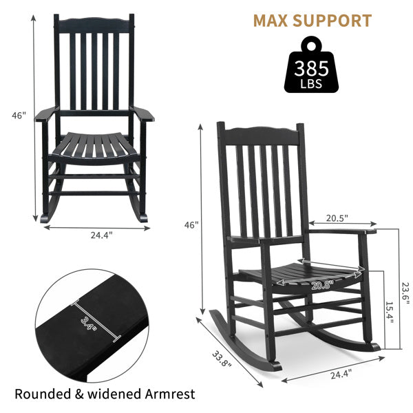 Elegant Black Poplar Wooden Rocking Chair 🪑 Wavy Design with Armrests – Comfort & Style for Home Relaxation
