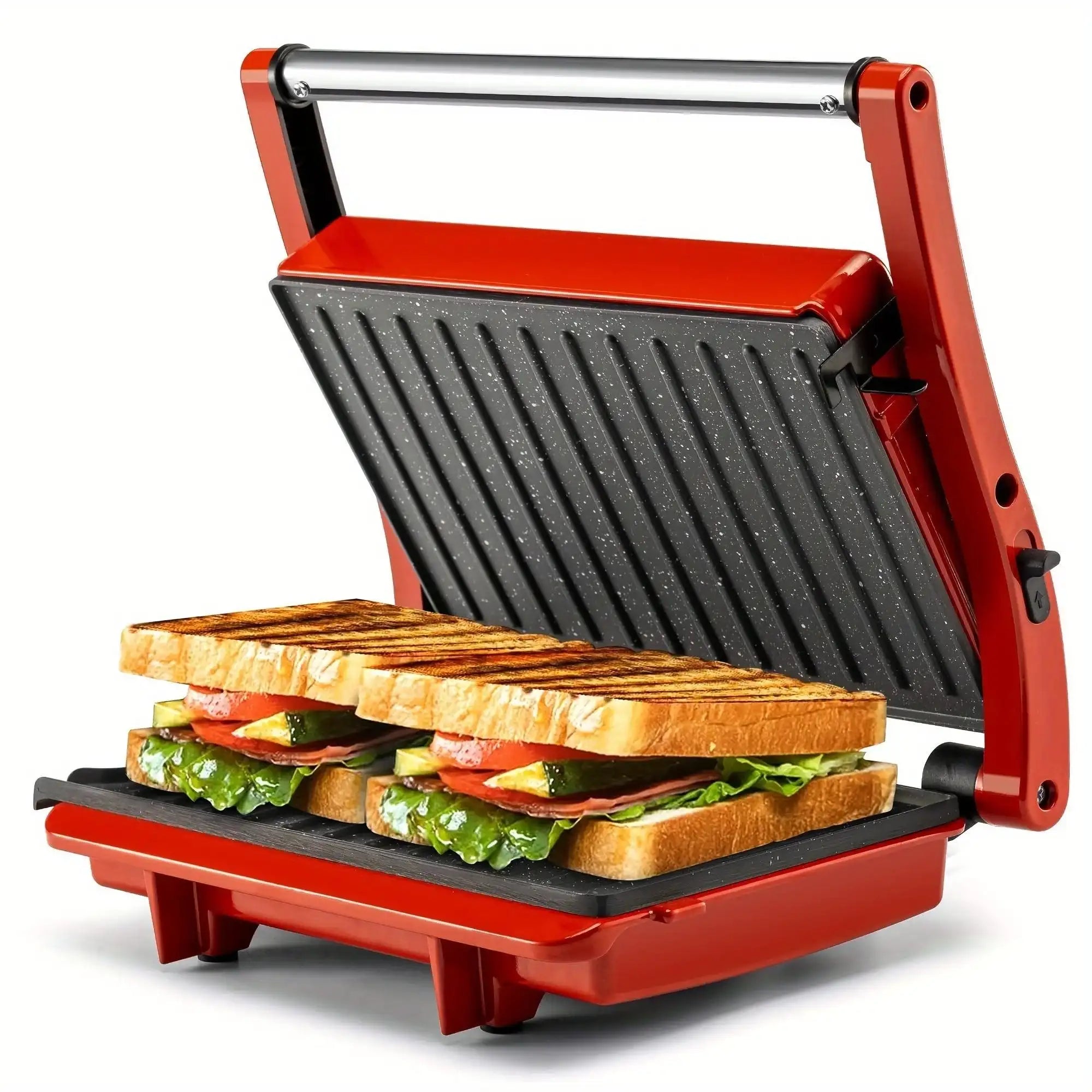 3-in-1 Electric Indoor Grill & Panini Press - 1400W Dual-Sided Non-Stick Grill with 180° Floating Hinge, Adjustable Temp (365°F-410°F), 60-Min Timer, Overheat/Quick Cook Modes & Grease Tray - Compact Black Kitchen Applianc - PulinGO