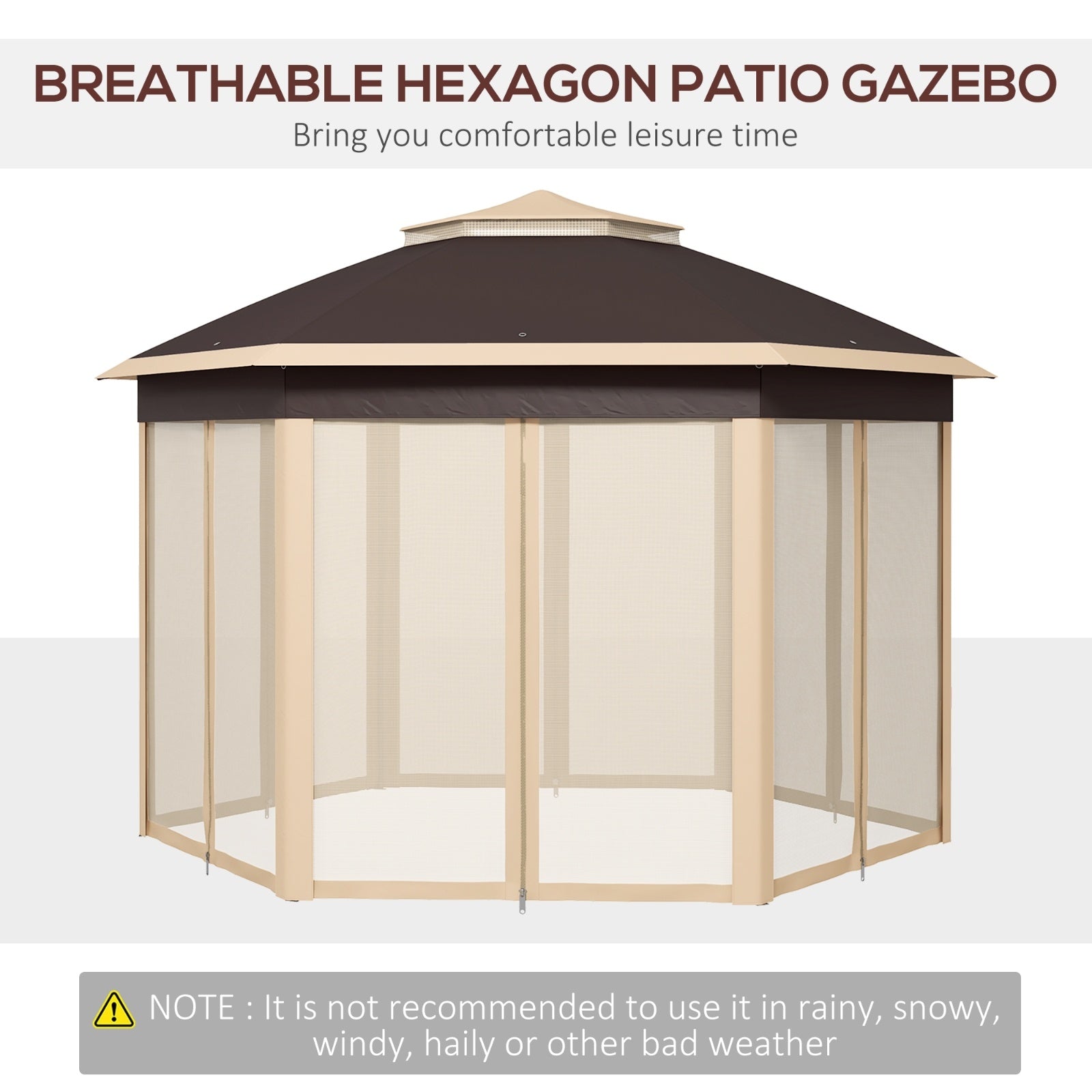 13' × 13' Hexagonal Pop-Up Gazebo with 6 Zippered Mesh Sidewalls – Waterproof Two-Tier Canopy, Alloy Steel Frame, Includes Carry Bag