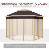 13' × 13' Hexagonal Pop-Up Gazebo with 6 Zippered Mesh Sidewalls – Waterproof Two-Tier Canopy, Alloy Steel Frame, Includes Carry Bag