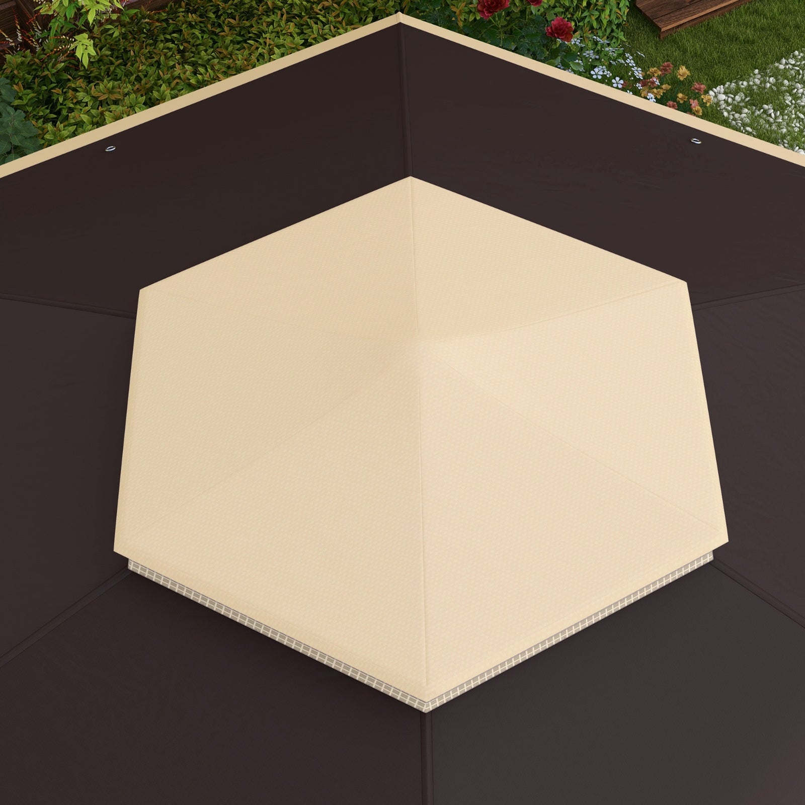 13' × 13' Hexagonal Pop-Up Gazebo with 6 Zippered Mesh Sidewalls – Waterproof Two-Tier Canopy, Alloy Steel Frame, Includes Carry Bag