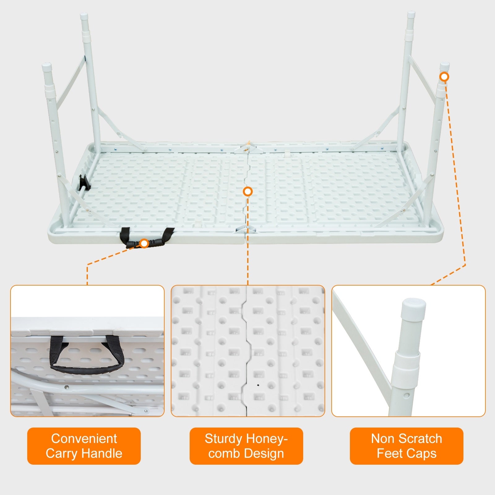 4 ft White Portable Folding Table – Indoor/Outdoor Use, 135 kg Max Load, Waterproof Top & Powder-Coated Steel Frame