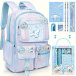 Cinnamoroll Blue Backpack Set – Large Capacity Teen School Bag with 6 Badges & Stationery Cards