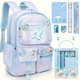Cinnamoroll Blue Backpack Set – Large Capacity Teen School Bag with 6 Badges & Stationery Cards