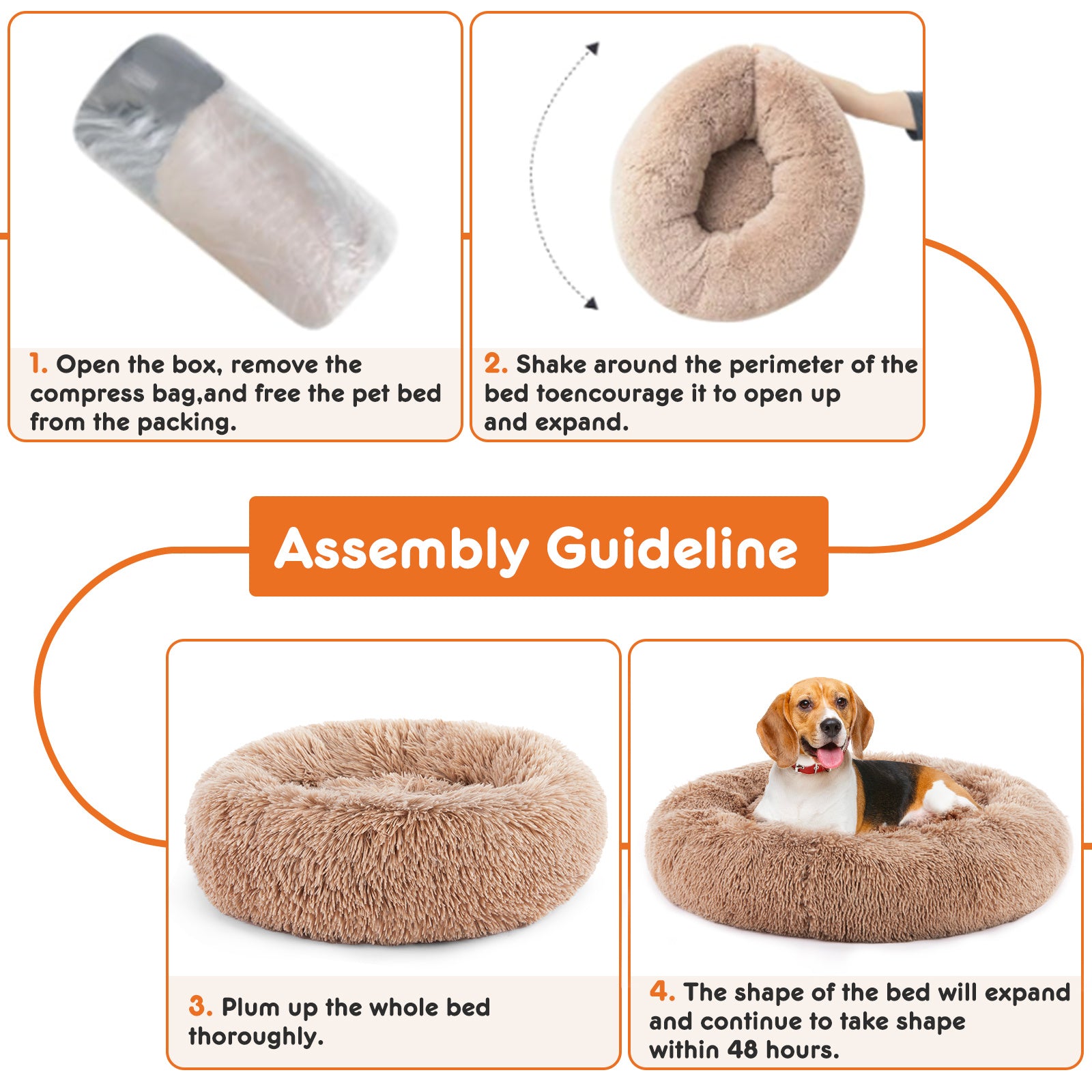 24" Round Cat Bed – Anti-Slip Fluffy Plush Faux Fur Cushion for Cats, Small Dogs & Puppies up to 25 lbs