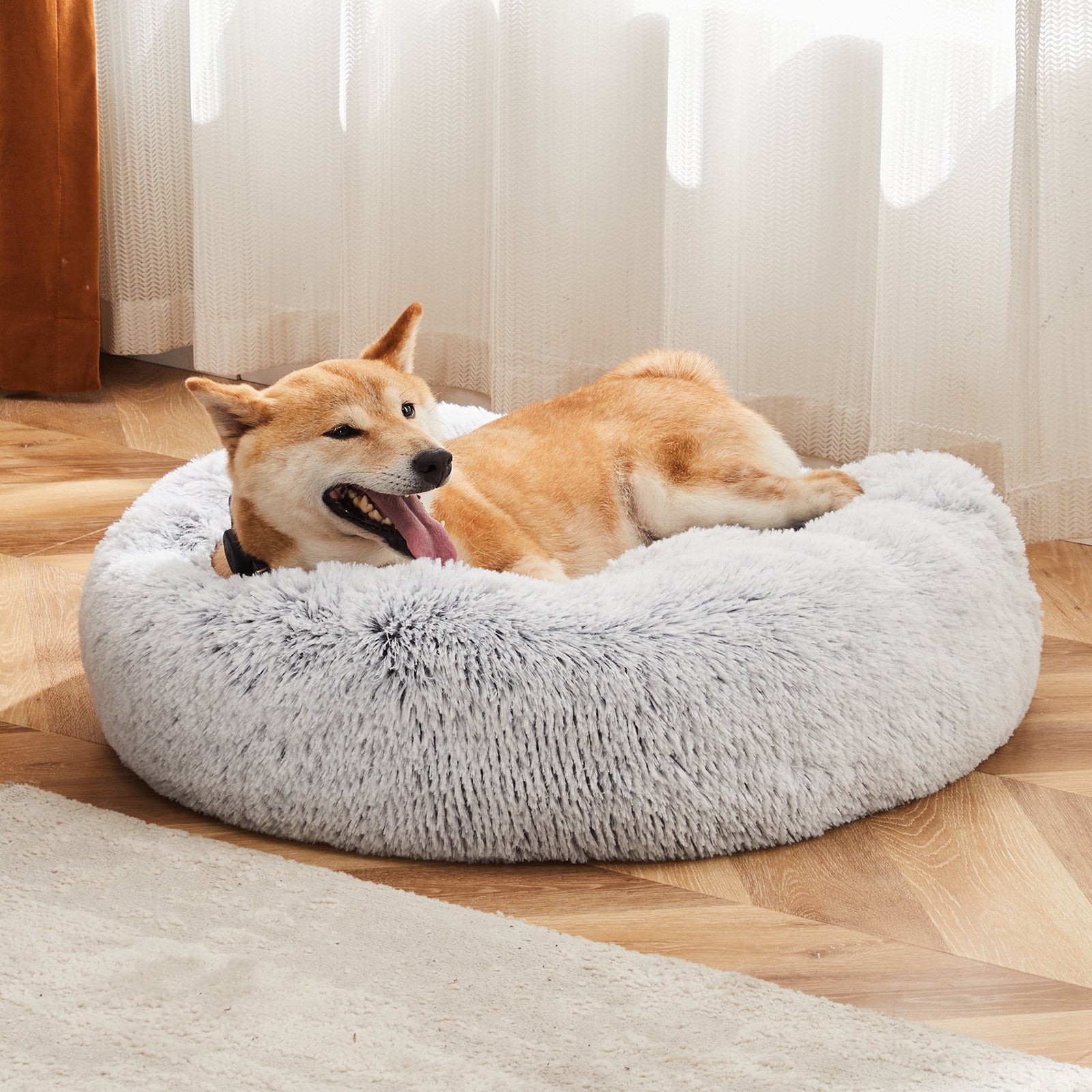 24" Round Cat Bed – Anti-Slip Fluffy Plush Faux Fur Cushion for Cats, Small Dogs & Puppies up to 25 lbs
