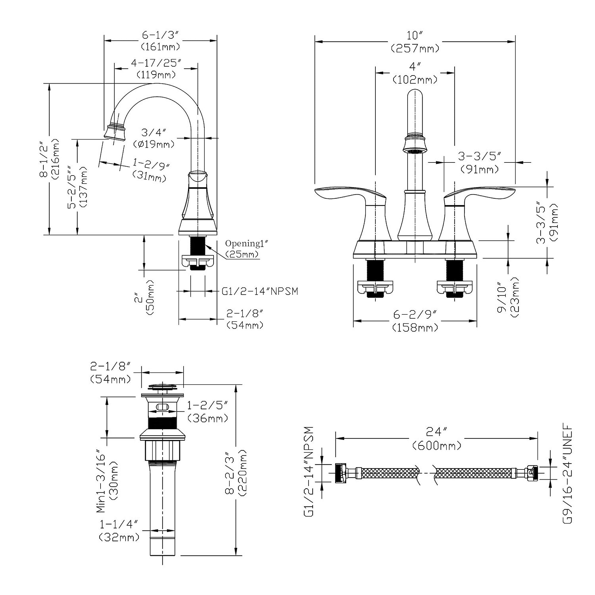 2‑Handle 4‑Inch Pop‑Up Bronze Bathroom Faucet – Elegant Centerset Design with Smooth Control & Durable Finish