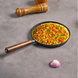 Wangyuanji 7.9‑Inch Cast‑Iron Pizza & Pancake Pan – Uncoated Skillet with Wooden Handle, Indoor & Outdoor Use