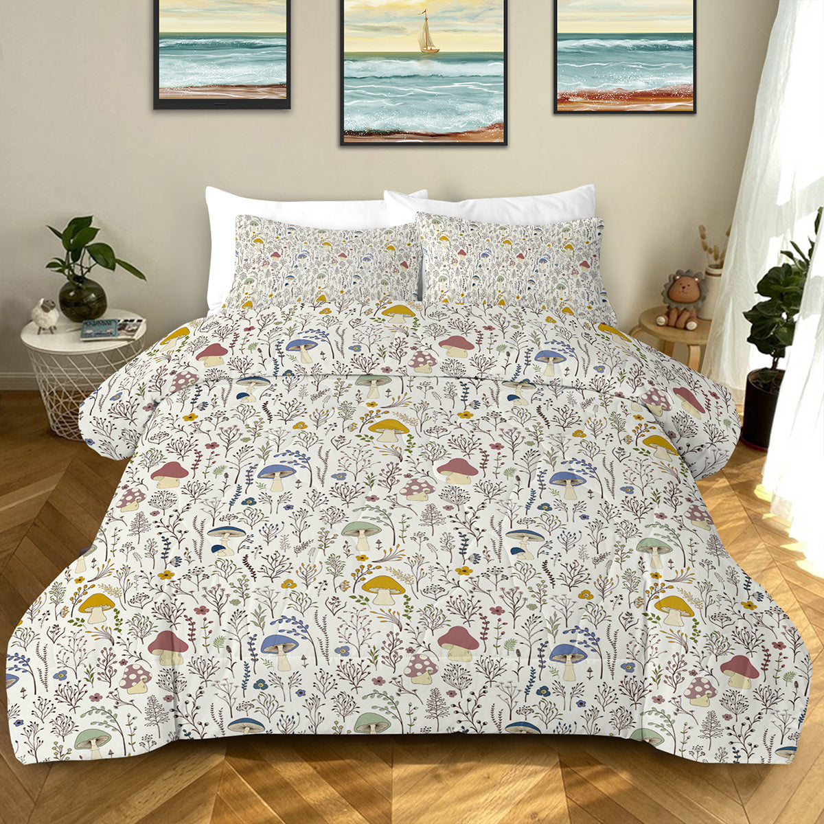 3-Piece Mushroom Decoration Comforter Set – Soft Microfiber, Includes Comforter & 2 Pillowcases, Available in Twin/Full/Queen/King