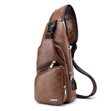Men’s USB Charging Chest Bag – PU Leather Crossbody Travel Shoulder Messenger Bag