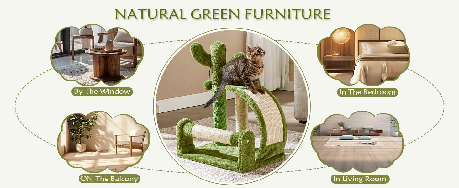 Cactus-Shaped Sisal Rope Cat Scratching Post – Easy Assembly and Stylish Green Design