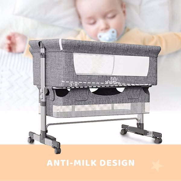3-in-1 Bedside Crib with Mosquito Net – Baby Bassinet, Co-Sleeper & Travel Bed (Grey)