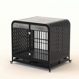 42" Heavy-Duty Dog Crate Furniture – Grey Wood-Top Kennel with Metal Frame