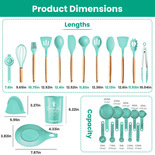 35-Piece Kitchen Utensil Set - Silicone & Stainless Steel Cooking Utensils for Non-stick Cookware