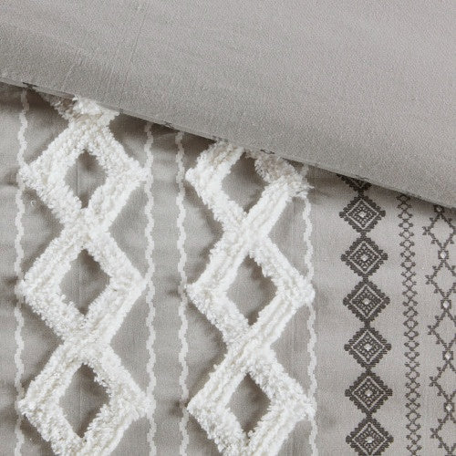 Full/Queen Cotton Printed Duvet Cover Set with Chenille – Includes Duvet Cover & 2 Shams, Tufted Chenille Front, Soft 100% Cotton, Button Closure