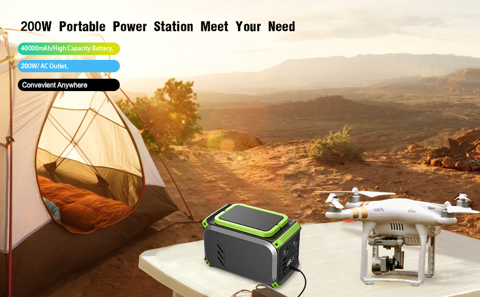 200W Portable Power Station, 148Wh Solar Generator - 40000mAh Battery Backup for Camping & Emergencies