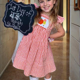 Toddler Girls Back-to-School Smocked Dress – Apple Embroidery with Flying Sleeves Casual Outfit