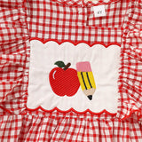 Toddler Girls Back-to-School Smocked Dress – Apple Embroidery with Flying Sleeves Casual Outfit