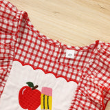 Toddler Girls Back-to-School Smocked Dress – Apple Embroidery with Flying Sleeves Casual Outfit