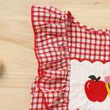 Toddler Girls Back-to-School Smocked Dress – Apple Embroidery with Flying Sleeves Casual Outfit