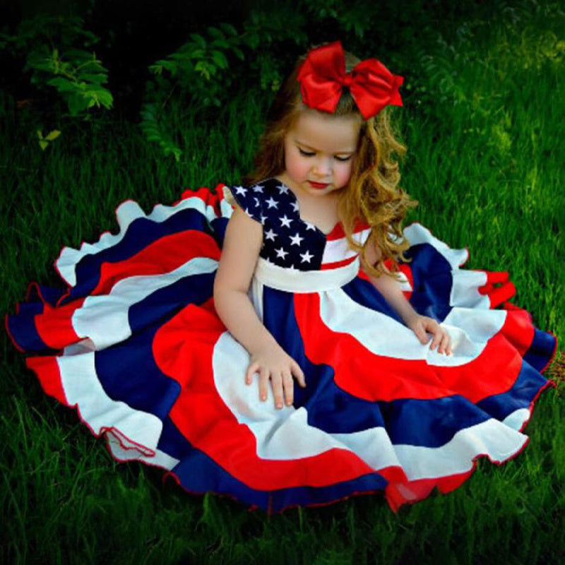 Toddler Girls Independence Day Dress – Red, White & Blue Stripes & Stars Twirl Dress (4th of July Outfit)