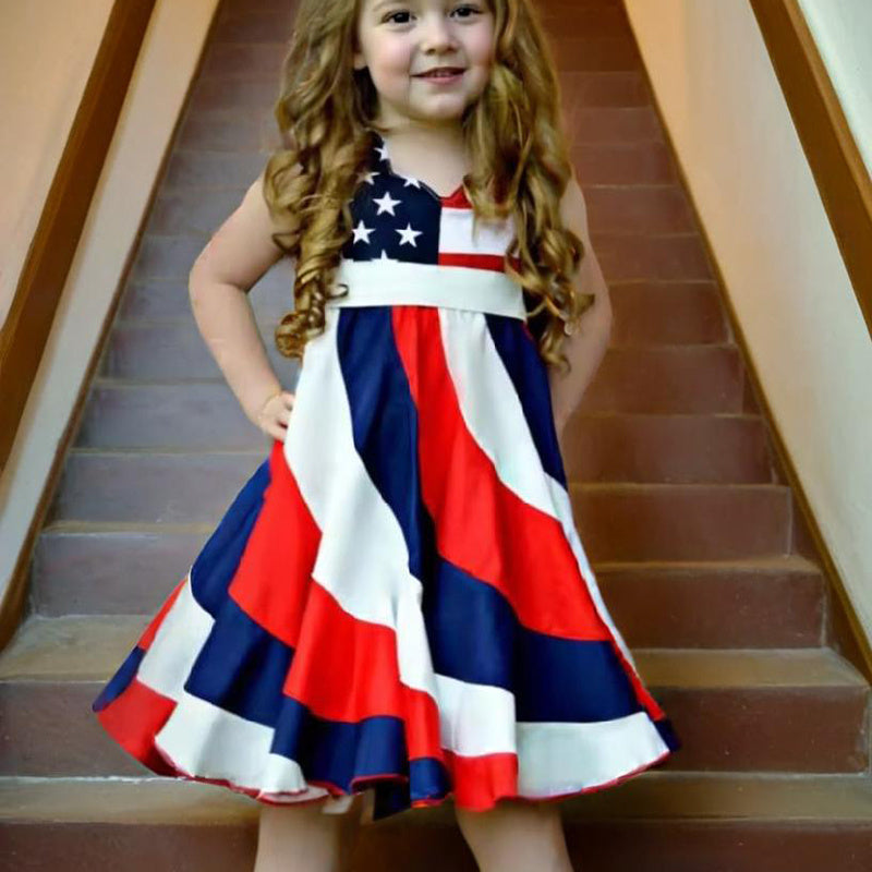 Toddler Girls Independence Day Dress – Red, White & Blue Stripes & Stars Twirl Dress (4th of July Outfit)