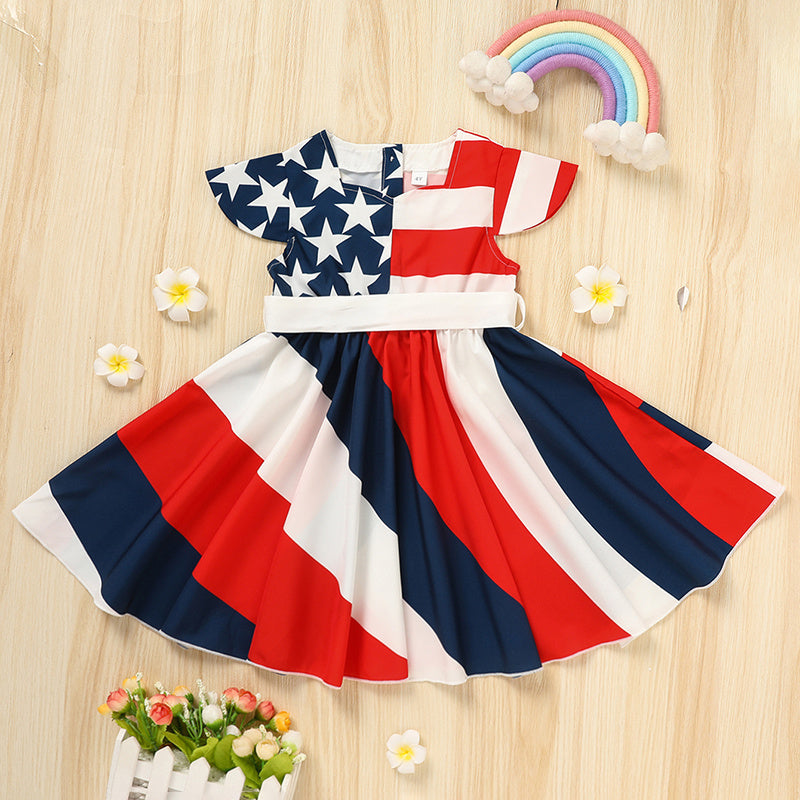 Toddler Girls Independence Day Dress – Red, White & Blue Stripes & Stars Twirl Dress (4th of July Outfit)