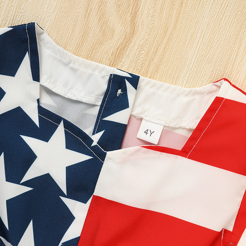 Toddler Girls Independence Day Dress – Red, White & Blue Stripes & Stars Twirl Dress (4th of July Outfit)