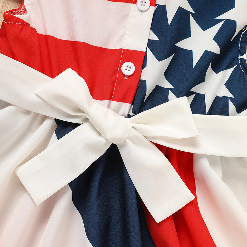 Toddler Girls Independence Day Dress – Red, White & Blue Stripes & Stars Twirl Dress (4th of July Outfit)