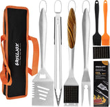 Grilljoy 8-Piece BBQ Grill Tool Set - Heavy-Duty Stainless Steel Barbecue Accessories with Spatula, Tongs, Fork & Storage Bag