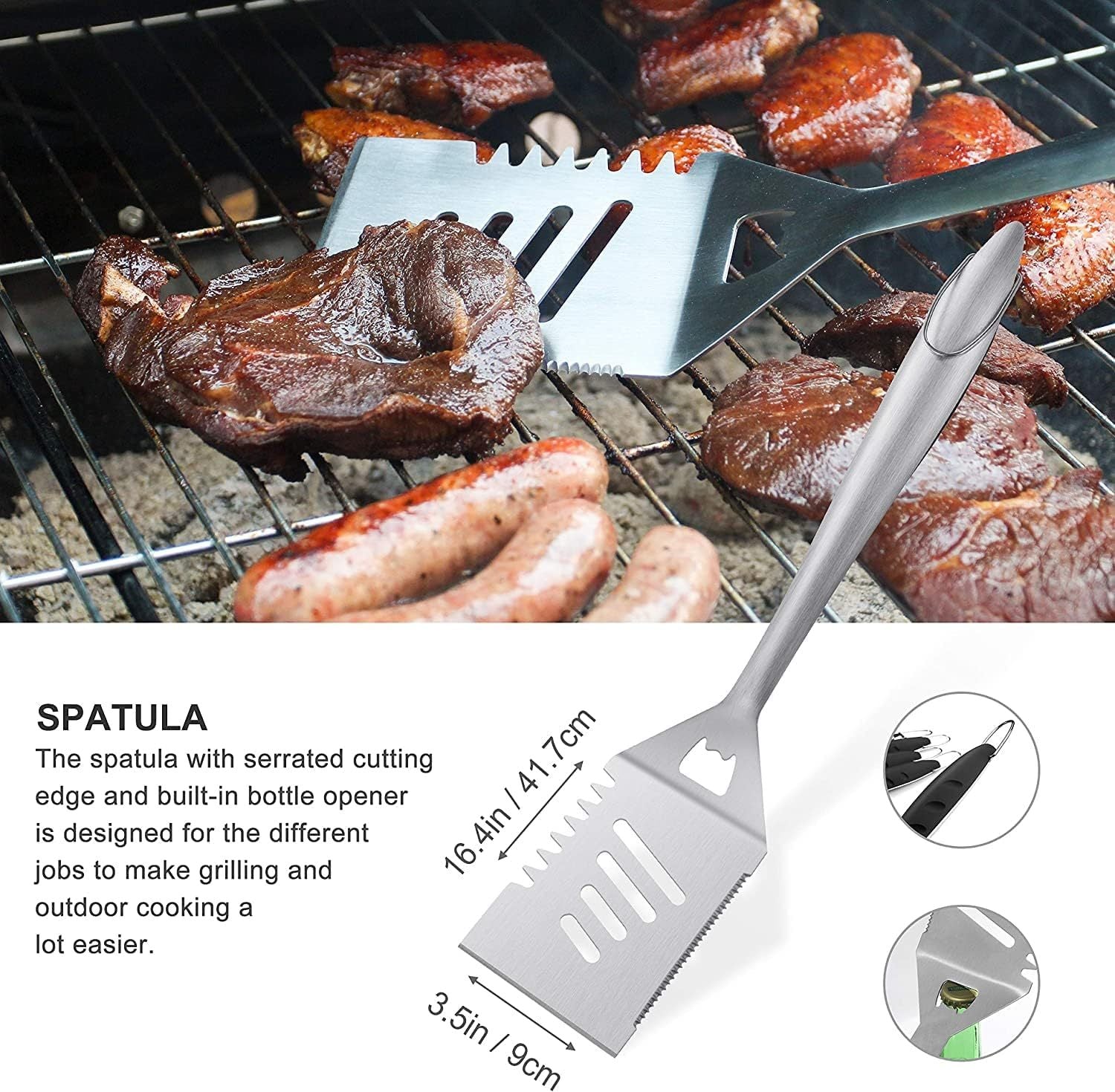 Grilljoy 8-Piece BBQ Grill Tool Set - Heavy-Duty Stainless Steel Barbecue Accessories with Spatula, Tongs, Fork & Storage Bag