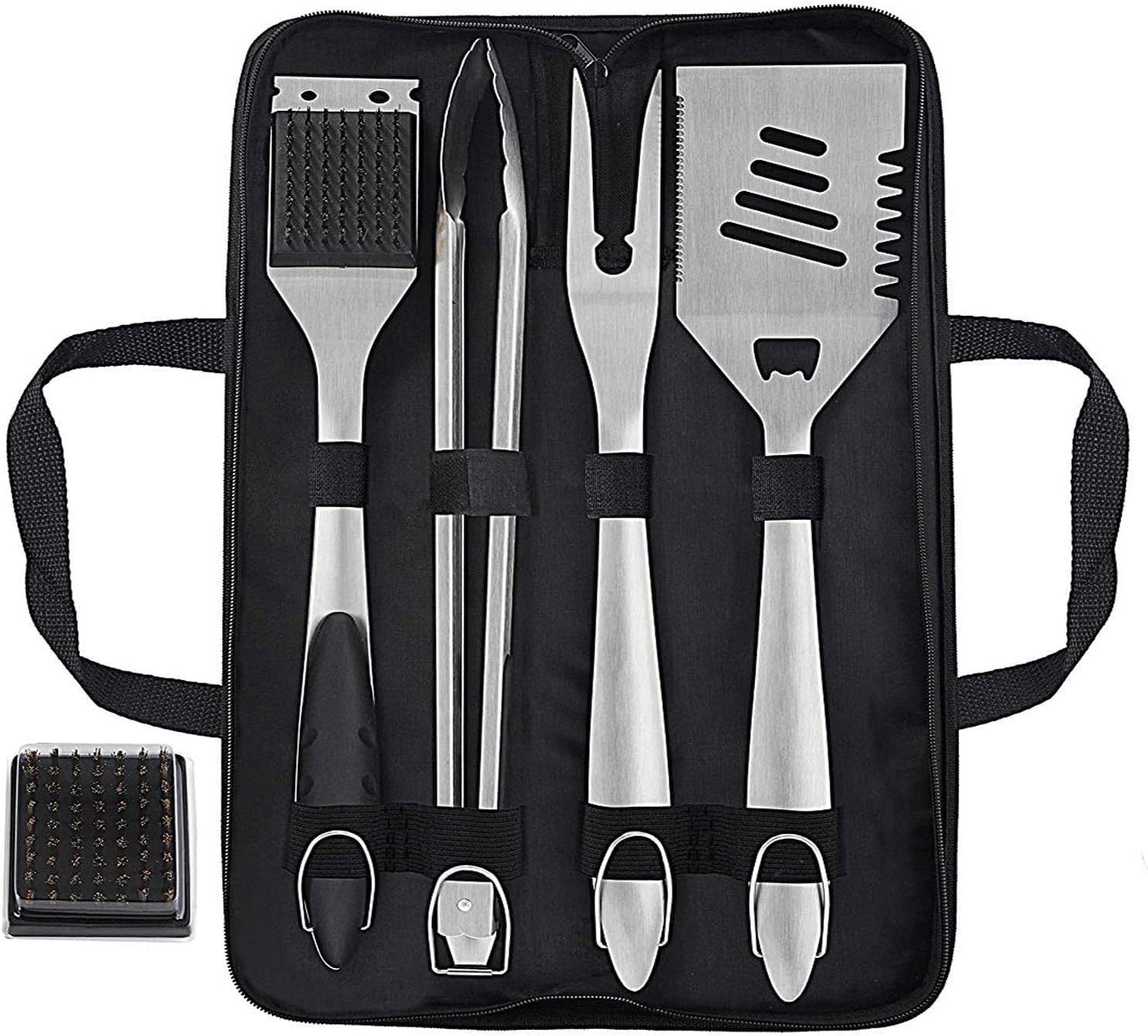 Grilljoy 8-Piece BBQ Grill Tool Set - Heavy-Duty Stainless Steel Barbecue Accessories with Spatula, Tongs, Fork & Storage Bag